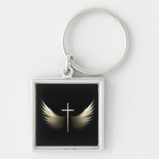 Christelijk kruis met Heilige Geest Dove Wings Sleutelhanger (Voorkant)