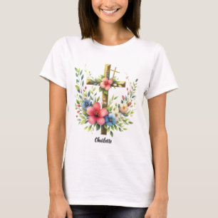Christelijk Kruis omlijst door Artistic Floral Hal T-shirt