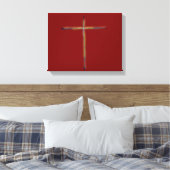 Christelijk Kruis op Helderrood Canvas Afdruk (Insitu (Slaapkamer))