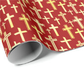 Christelijk Kruis rood en goudkleurig elegant Cadeaupapier (Rol Hoek)