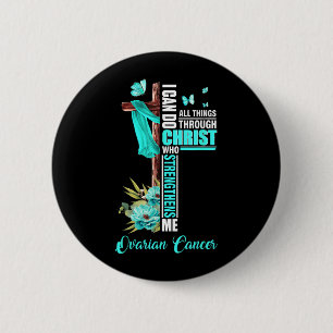 Christelijk Kruis Turquoise Lint Overlevende Strij Ronde Button 5,7 Cm