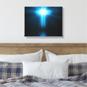 Christelijk kruisje in blauw licht canvas afdruk (Insitu (Slaapkamer))