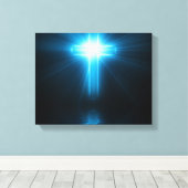 Christelijk kruisje in blauw licht canvas afdruk (Insitu (Houten vloer))