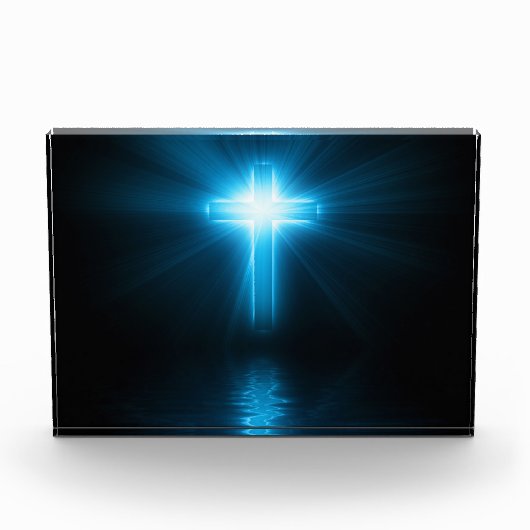 Christelijk kruisje in blauw licht fotoblokken (Voorkant)