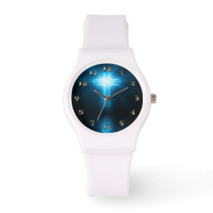 Christelijk kruisje in blauw licht horloge