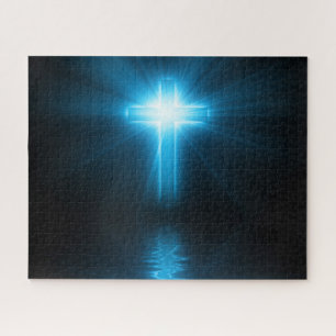 Christelijk kruisje in blauw licht legpuzzel