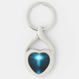 Christelijk kruisje in blauw licht sleutelhanger