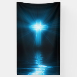 Christelijk kruisje in blauw licht spandoek