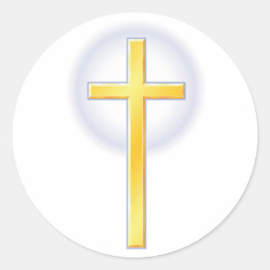 Christelijk kruisje in geel ronde sticker