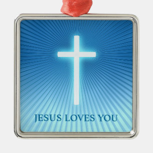 Christelijk kruisje Jezus houdt van jou Metalen Ornament