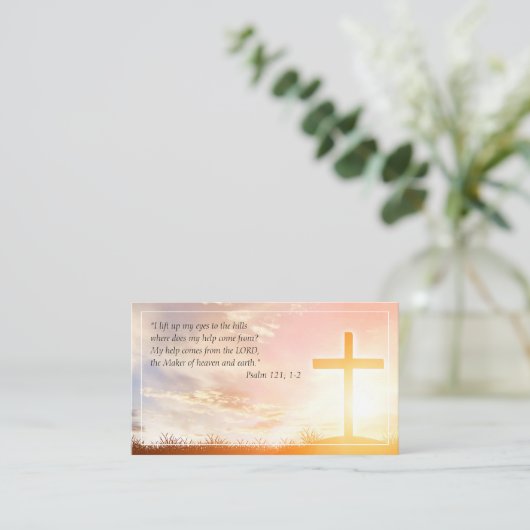 Christelijk kruisje | Psalm 121; 1-2 Visitekaartje (Staand voorkant)