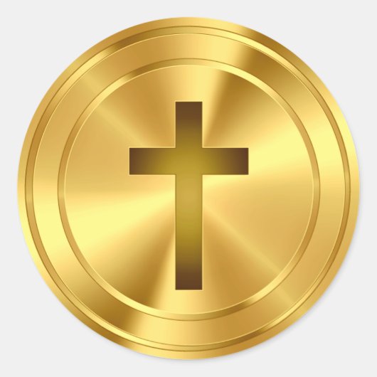 Christelijk Kruissymbool - goud Ronde Sticker (Voorkant)