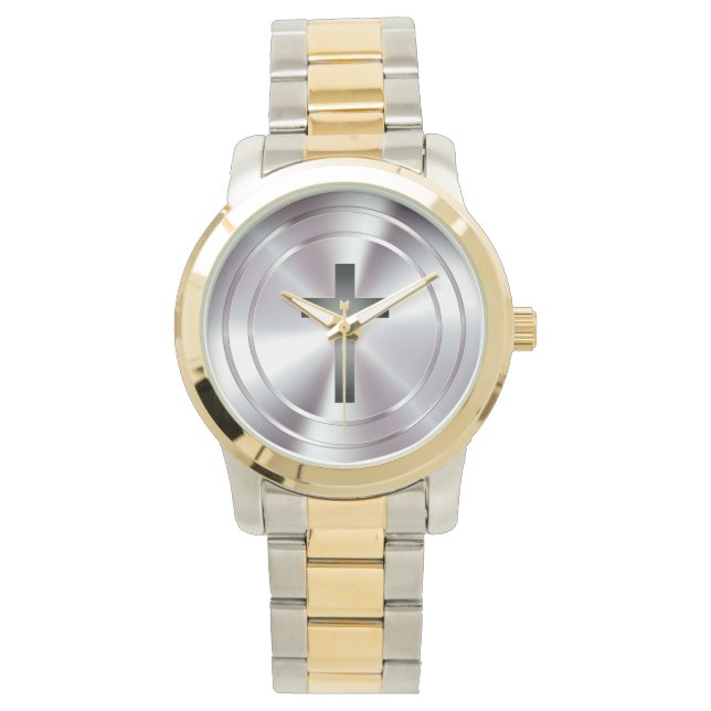 Christelijk kruissymbool | zilverchroom horloge (Voorkant)