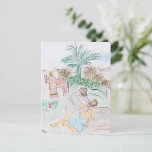 Christelijk kunstwerk de goede Samaritaan Briefkaart (Staand voorkant)