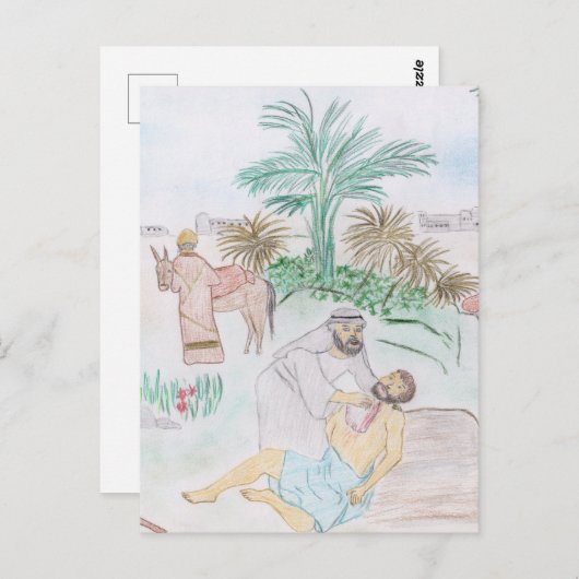Christelijk kunstwerk de goede Samaritaan Briefkaart (Voorkant / Achterkant)
