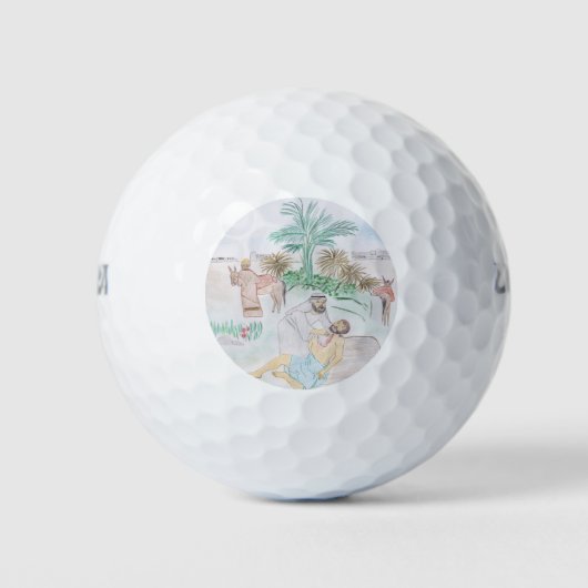 Christelijk kunstwerk de goede Samaritaan Golfballen (Voorkant)