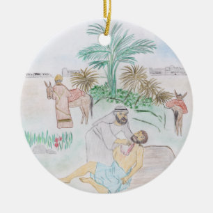 Christelijk kunstwerk de goede Samaritaan Keramisch Ornament