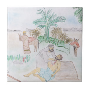 Christelijk kunstwerk de goede Samaritaan Tegeltje