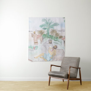 Christelijk kunstwerk de goede Samaritaan Wandkleed