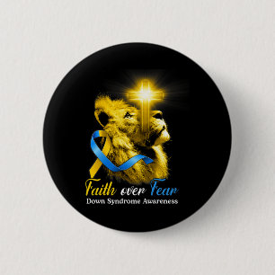 Christelijk Leeuw Kruis Geloof Over Angst Downsynd Ronde Button 5,7 Cm