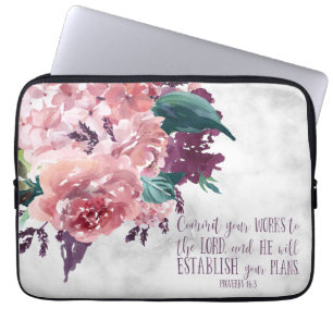 Christelijk Meisje Bloemen Marmeren Bijbel Verse Laptop Sleeve