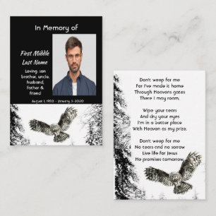Christelijk memoriekado waterverf uil vogel visitekaartje