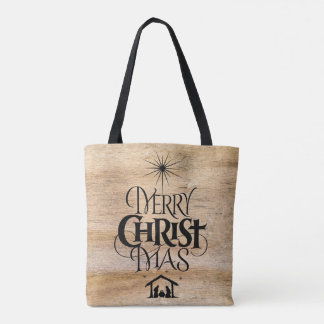 Christelijk Merry Christ Christmas Zwart Hout Tote Bag