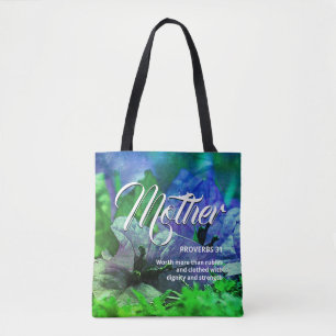CHRISTELIJK MOEDERspreekwoord 31 Blauwe Floral Draagtas