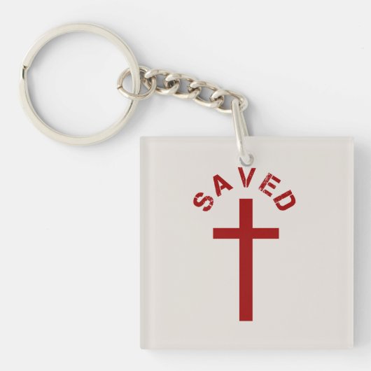 Christelijk opgeslagen rood kruis- en tekstontwerp sleutelhanger (Voorkant)