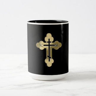 Christelijk-orthodox kruis tweekleurige koffiemok