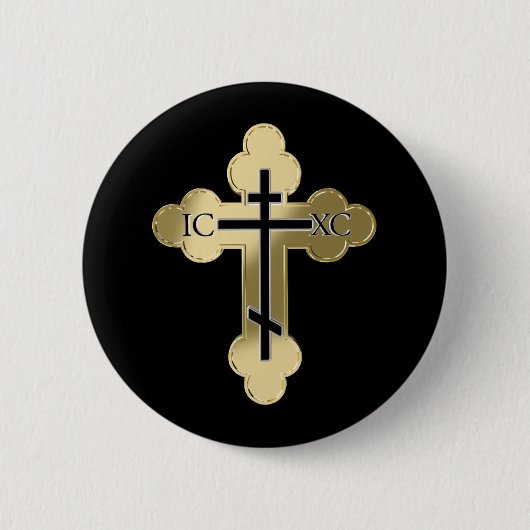 Christelijk orthodoxe kruis ronde button 5,7 cm (Voorkant)