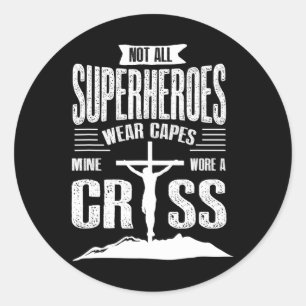 Christelijk product Niet alle Superheros Draag Cap Ronde Sticker