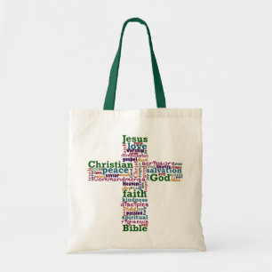Christelijk Religieus Word Art Cross Tote Bag