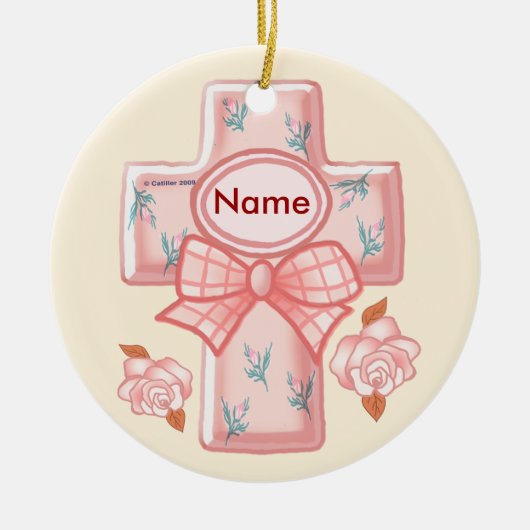 Christelijk Roze Bow Cross Ornament (Voorkant)