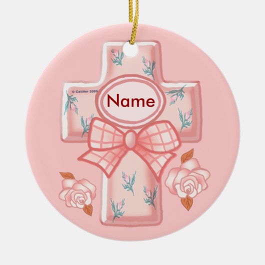 Christelijk Roze Bow Cross Ornament (Voorkant)