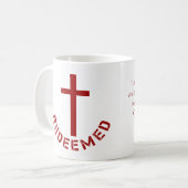 Christelijk terugbetaald rood kruis- en tekstontwe koffiemok (Voorkant links)