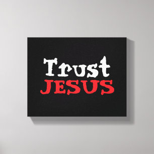 Christelijk ‘Vertrouw JESUS’ Rood Zwart Wit Canvas Afdruk