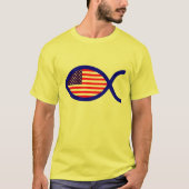 Christelijk vissymbool Amerikaanse vlag T-shirt (Voorkant)