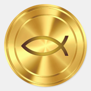 Christelijk vissymbool - goud ronde sticker