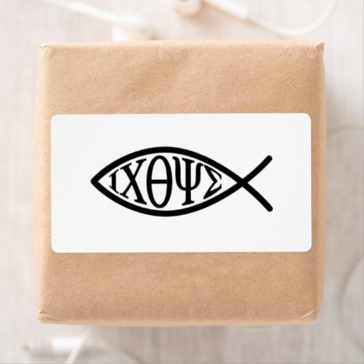 Christelijk vissymbool ICHTHYS of ICHTHUS Etiket (Insitu)