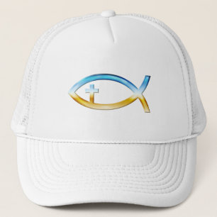 Christelijk vissymbool met Crucifix — Sky & Grou Trucker Pet