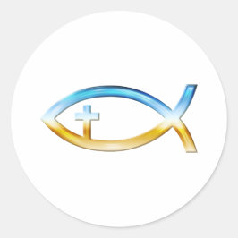 Christelijk vissymbool met Crucifix — Sky & Ground Ronde Sticker
