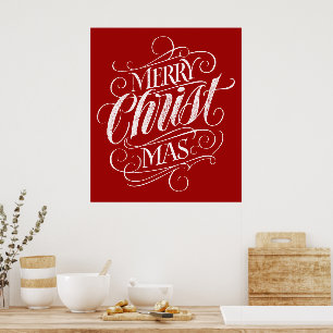 Christelijk Vrolijk Kerstfeest Kalligrafie Rood Je Poster