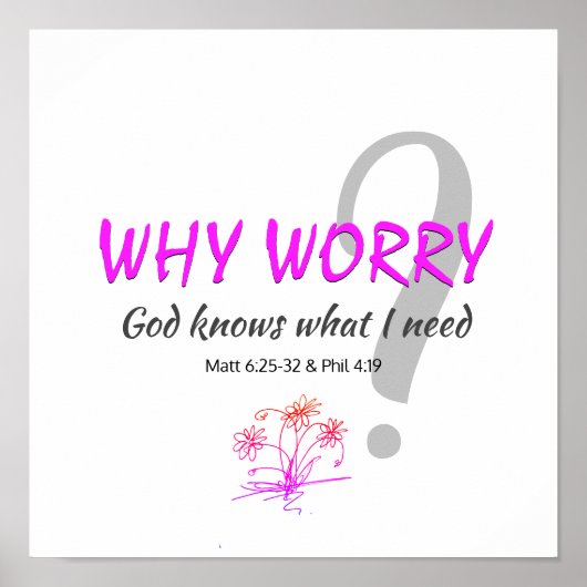 Christelijk WAAROM ZORGEN? GOD KNOWS Matt 6:25 Phi Poster (Voorkant)