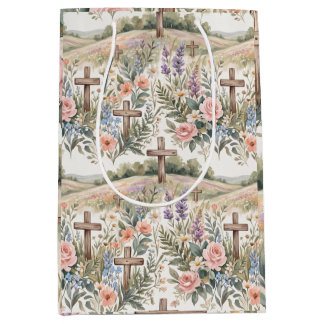Christelijk wilde bloem waterverf houten kruis medium cadeauzakje