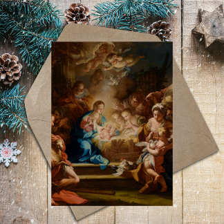 Christelijke barokke vintage kerstkerststal feestdagenkaart