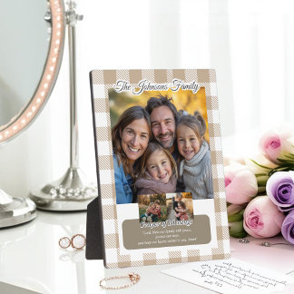 Christelijke beige Buffalo geruite familiefoto-col Fotoplaat