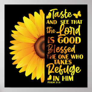 Christelijke bijbelsalm 34:8 zonnebloemventiel poster