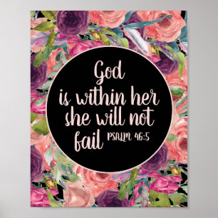 Christelijke Bijbeltekst Roze Paarse Bloemen Zwart Poster
