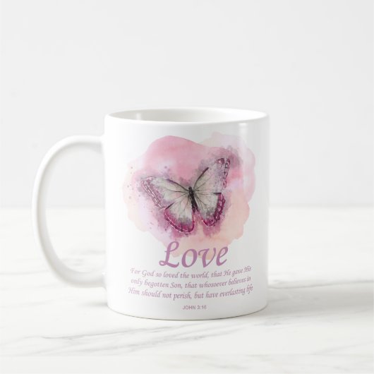 Christelijke bijbelvlinder voor vrouwen: Liefde Koffiemok (Links)